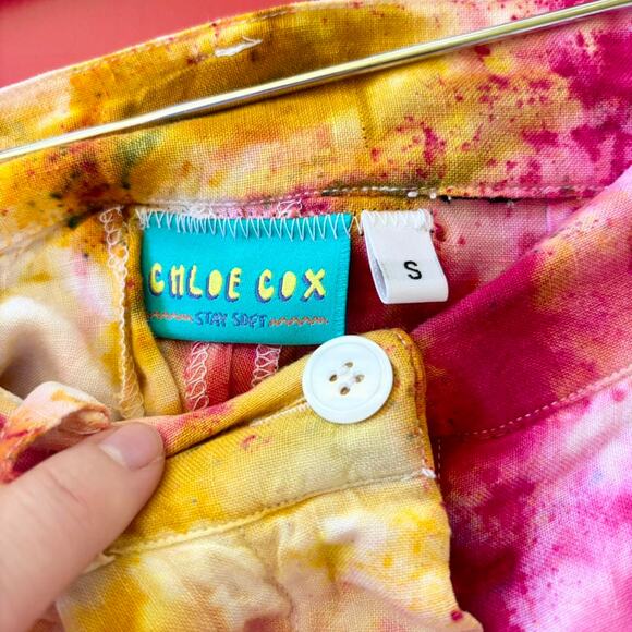 Chloe Cox Upcycled / Handmade Yellow and Pink Tie Dye Linen Shorts- Size XS / S - Picture 4 of 4